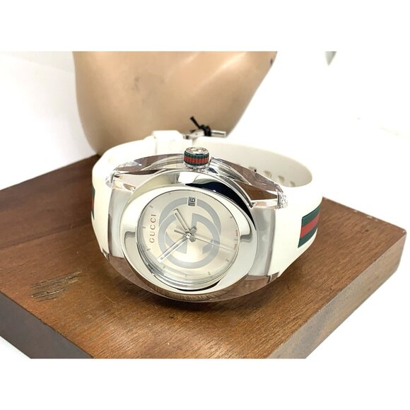 GUCCI Men's Watch SYNC YA137102 Swiss Quartz Clear Case White Rubber Band 46mm - Picture 8 of 14